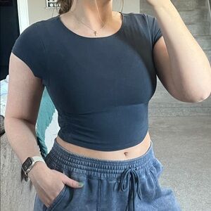 Old Navy Dark Blue Ruched Short Sleeve Tee